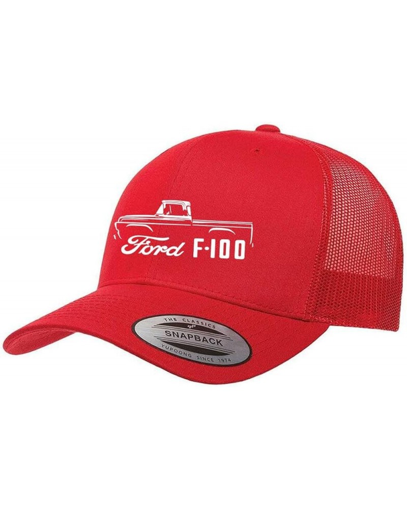 1957-60 Ford F100 Pickup Truck Fully Embroidered Yupoong 6606 Snapback Trucker Fitted Cap Red $15.62 Baseball Caps