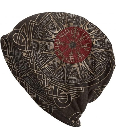 Viking Compass Hat Norse Myth Vegvisir Graphic Beanie Hat Cap High Elastic 3D Slouchy Beanie Hats Sport Bonnet Hat G $16.17 S...