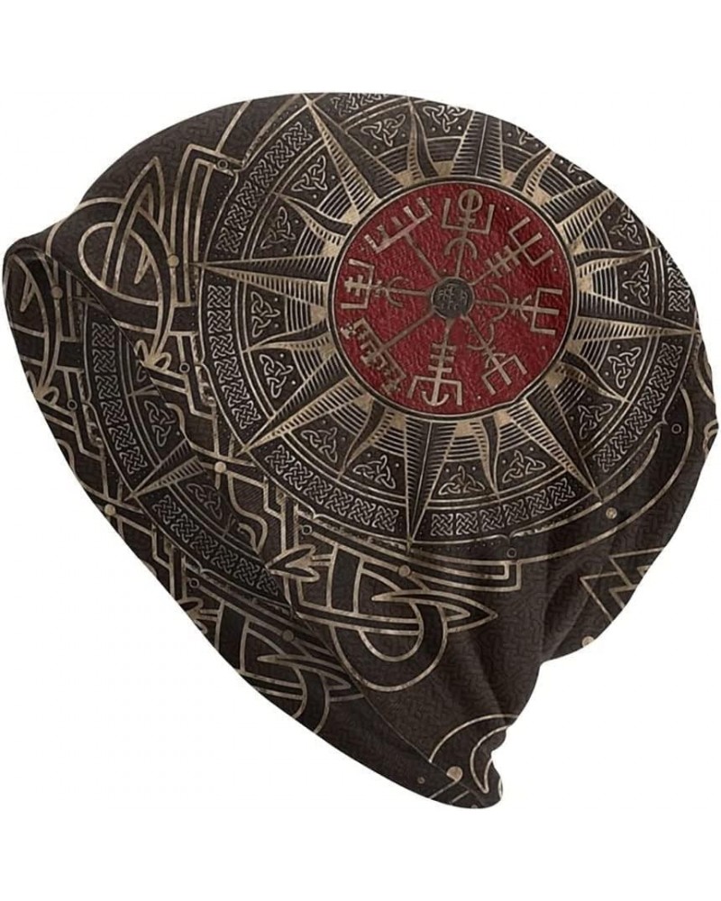 Viking Compass Hat Norse Myth Vegvisir Graphic Beanie Hat Cap High Elastic 3D Slouchy Beanie Hats Sport Bonnet Hat G $16.17 S...