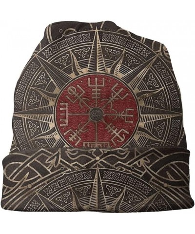 Viking Compass Hat Norse Myth Vegvisir Graphic Beanie Hat Cap High Elastic 3D Slouchy Beanie Hats Sport Bonnet Hat G $16.17 S...