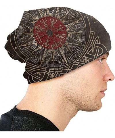 Viking Compass Hat Norse Myth Vegvisir Graphic Beanie Hat Cap High Elastic 3D Slouchy Beanie Hats Sport Bonnet Hat G $16.17 S...