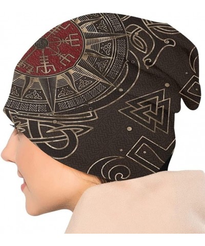 Viking Compass Hat Norse Myth Vegvisir Graphic Beanie Hat Cap High Elastic 3D Slouchy Beanie Hats Sport Bonnet Hat G $16.17 S...