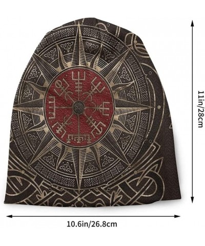 Viking Compass Hat Norse Myth Vegvisir Graphic Beanie Hat Cap High Elastic 3D Slouchy Beanie Hats Sport Bonnet Hat G $16.17 S...