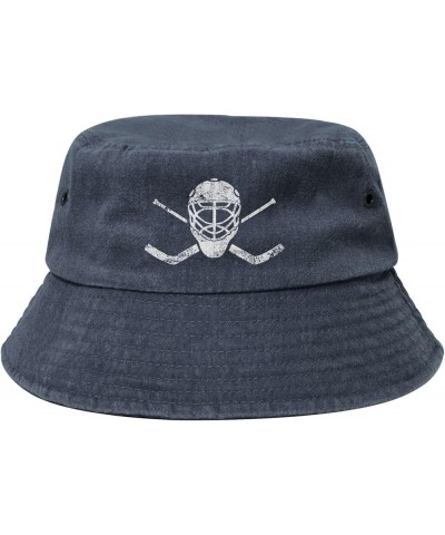 Crossed Goalie Sticks Hockey Bucket Hats Summer Fisherman Cap Demin Hat for Women Men Navy Blue $17.11 Bucket Hats