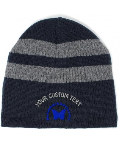 Custom Striped Beanie for Men & Women Metalmark Butterfly Acrylic Fleece Skull Cap Hats 1 Size Navy Personalized Text Here $1...