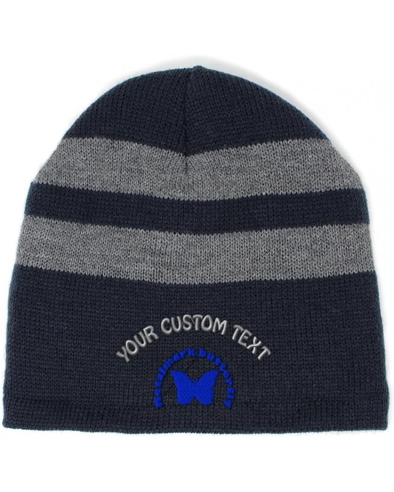 Custom Striped Beanie for Men & Women Metalmark Butterfly Acrylic Fleece Skull Cap Hats 1 Size Navy Personalized Text Here $1...