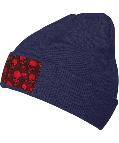 Red Skulls Print Skullies Beanies Thin Bonnet Cap Autumn Winter Casual Hat Outdoor Ski Knit Cap Navy Blue $9.63 Skullies & Be...