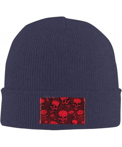 Red Skulls Print Skullies Beanies Thin Bonnet Cap Autumn Winter Casual Hat Outdoor Ski Knit Cap Navy Blue $9.63 Skullies & Be...