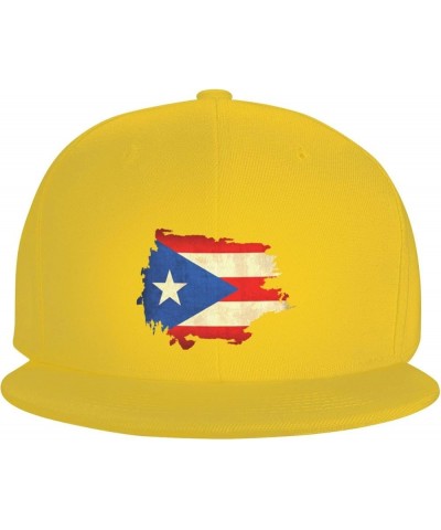 Retro Puerto Rico Flag Hat Flat Bill Hat Snapback Hats for Men Baseball Cap Yellow $10.28 Baseball Caps