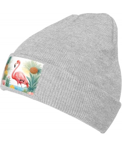 Flamingo and Pineapple Print Unisex Warm Knit Hat Cap Winter Cap Cute Soft Warm Outdoor Ski Knit Cap Nightcap Gray $11.74 Sku...