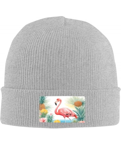 Flamingo and Pineapple Print Unisex Warm Knit Hat Cap Winter Cap Cute Soft Warm Outdoor Ski Knit Cap Nightcap Gray $11.74 Sku...