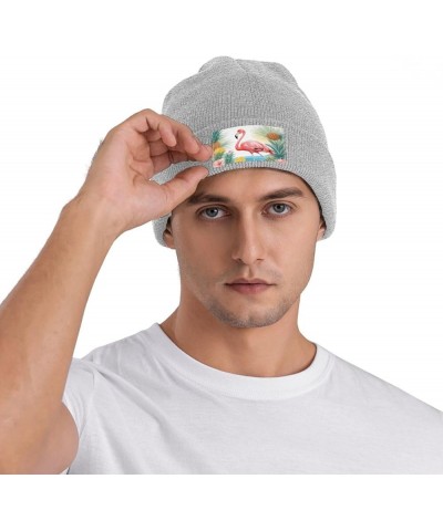 Flamingo and Pineapple Print Unisex Warm Knit Hat Cap Winter Cap Cute Soft Warm Outdoor Ski Knit Cap Nightcap Gray $11.74 Sku...