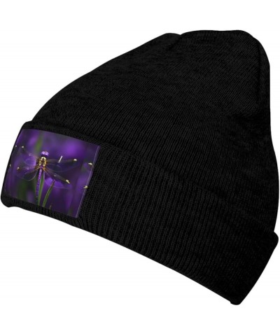 Purple Dragonfly Print Unisex Knitted Hat for Adults Beanie Hat Original Cap Travel, Daily Wear,Ski Cap Black $13.37 Skullies...