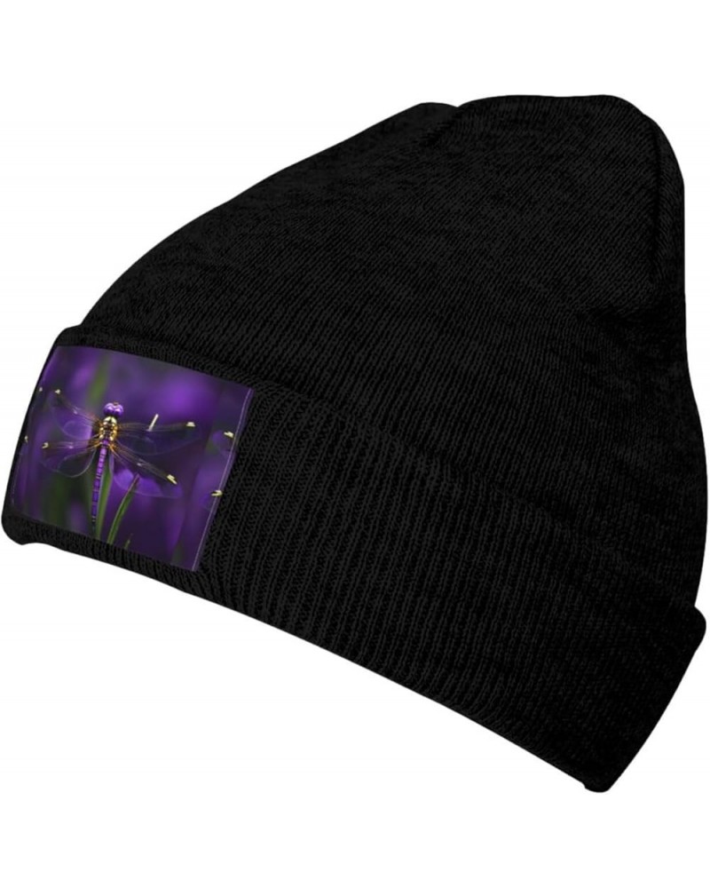 Purple Dragonfly Print Unisex Knitted Hat for Adults Beanie Hat Original Cap Travel, Daily Wear,Ski Cap Black $13.37 Skullies...