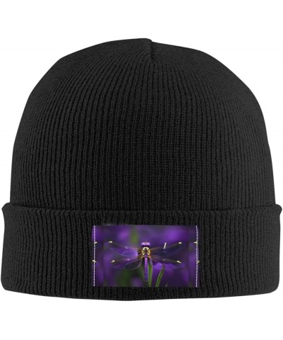 Purple Dragonfly Print Unisex Knitted Hat for Adults Beanie Hat Original Cap Travel, Daily Wear,Ski Cap Black $13.37 Skullies...