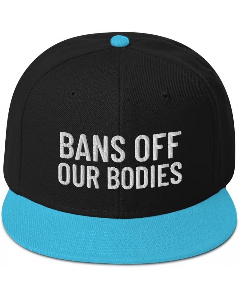 Bans Off Our Bodies Pro Choice Embroidered Snapback Hat Aqua Blue / Black / Black $20.51 Baseball Caps