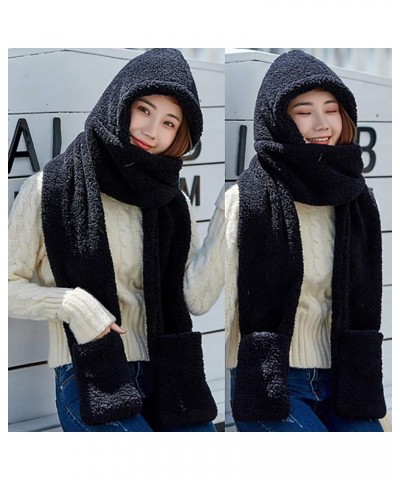 Men Snow Hats Adult Ear Scarf Cute Thick Hat Women Set Protectors Hat Gloves Plush Warm Baseball Caps Unisex Black $12.24 Sku...