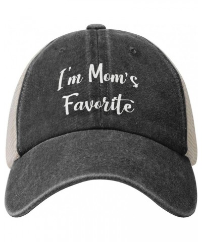 I'm Mom's Favorite - Funny Cowboy Hat Vintage Washed Mesh Baseball Cap Women Sun Hat Men Dad Hat Trucker hat Black Black $9.2...