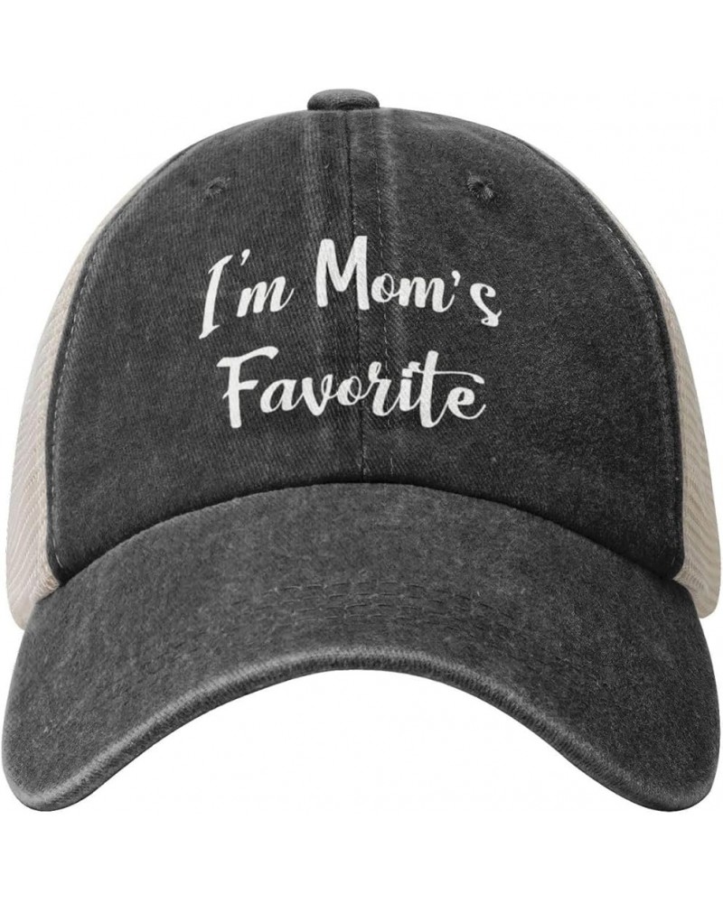 I'm Mom's Favorite - Funny Cowboy Hat Vintage Washed Mesh Baseball Cap Women Sun Hat Men Dad Hat Trucker hat Black Black $9.2...