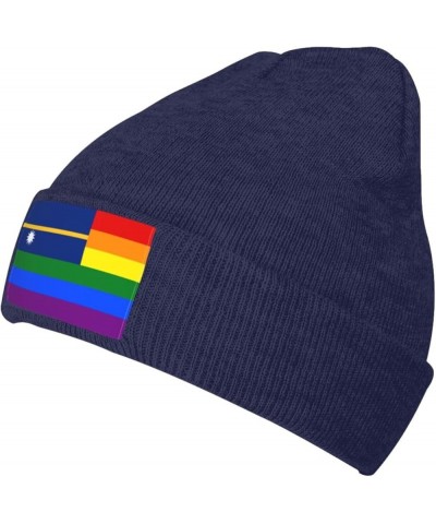 Nauru Rainbow Flag Beanie Hat for Men Women Knit Skull Cap Warm Hats Black Knitted Caps Navy Blue $9.36 Skullies & Beanies