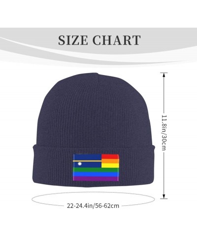 Nauru Rainbow Flag Beanie Hat for Men Women Knit Skull Cap Warm Hats Black Knitted Caps Navy Blue $9.36 Skullies & Beanies