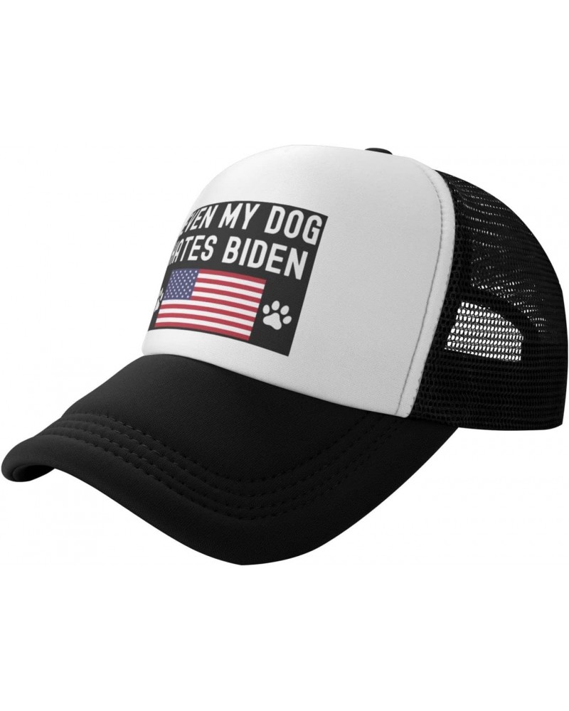 Even My Dog Hates Biden, Dog Paws American Flag Baseball Hats for Men Adjustable Gift for Women Trucker Cap Black $10.88 Base...