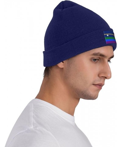 Nauru Rainbow Flag Beanie Hat for Men Women Knit Skull Cap Warm Hats Black Knitted Caps Navy Blue $9.36 Skullies & Beanies