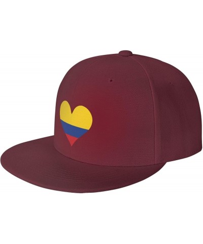 Flag of Colombia Heart Snapback Hat Adjustable Fashion Classic Snapback Hat for Men Women Black Dark Red $14.07 Baseball Caps