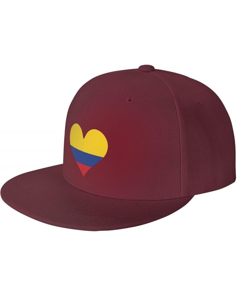 Flag of Colombia Heart Snapback Hat Adjustable Fashion Classic Snapback Hat for Men Women Black Dark Red $14.07 Baseball Caps