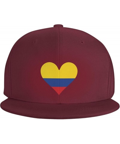 Flag of Colombia Heart Snapback Hat Adjustable Fashion Classic Snapback Hat for Men Women Black Dark Red $14.07 Baseball Caps