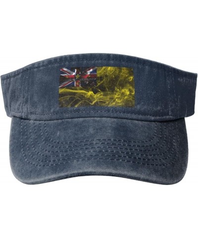 Smoke Style Flag of Niue Sun Visor Hats for Women Men Sun Hat Vintage Golf Hat Adjustable Baseball Cap Navy Blue $11.14 Visors