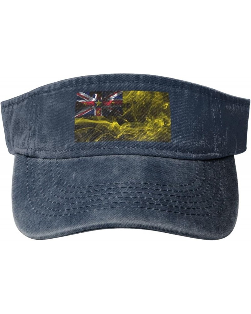 Smoke Style Flag of Niue Sun Visor Hats for Women Men Sun Hat Vintage Golf Hat Adjustable Baseball Cap Navy Blue $11.14 Visors