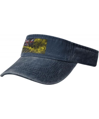 Smoke Style Flag of Niue Sun Visor Hats for Women Men Sun Hat Vintage Golf Hat Adjustable Baseball Cap Navy Blue $11.14 Visors