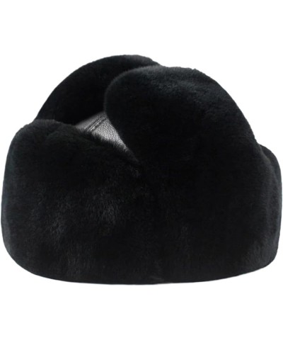 Male Winter Warm Ear ProtectionHat Man Leather Faux Fur Cap Inside Black Brown Flat Roof Caps Black 55-56cm $45.23 Newsboy Caps