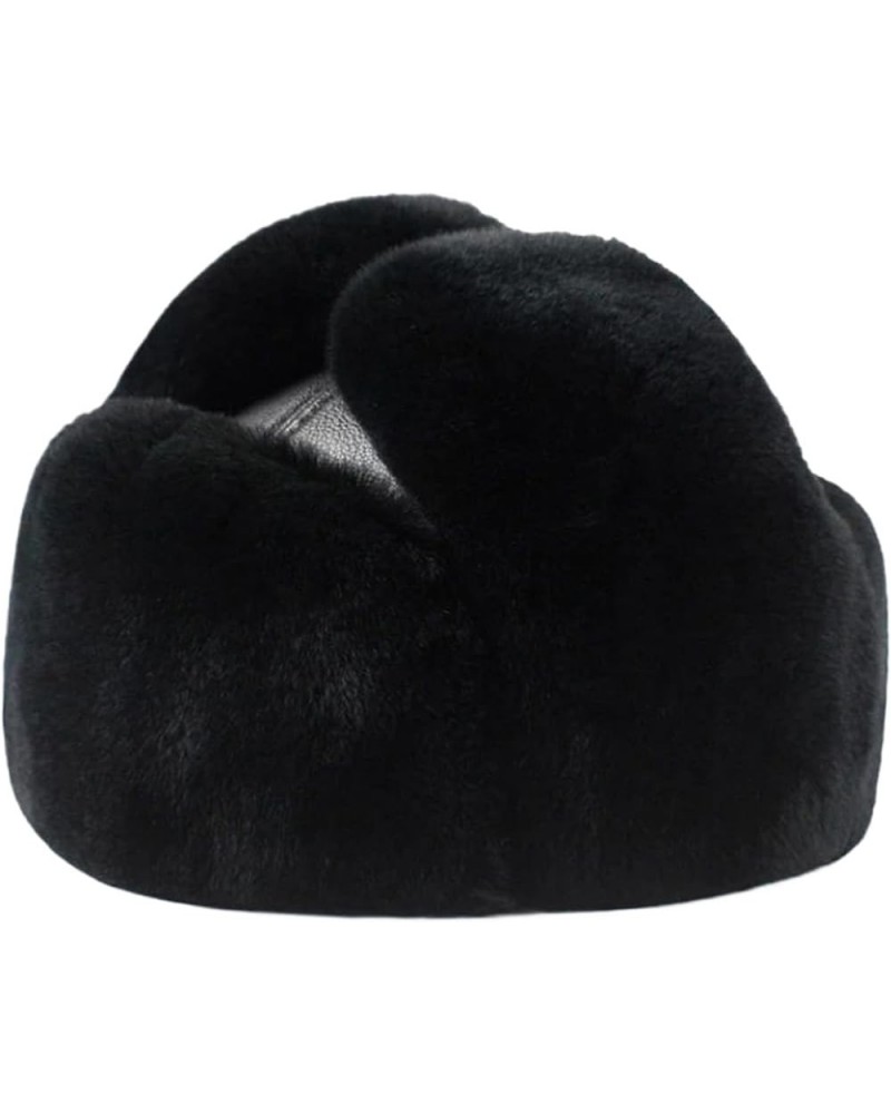 Male Winter Warm Ear ProtectionHat Man Leather Faux Fur Cap Inside Black Brown Flat Roof Caps Black 55-56cm $45.23 Newsboy Caps