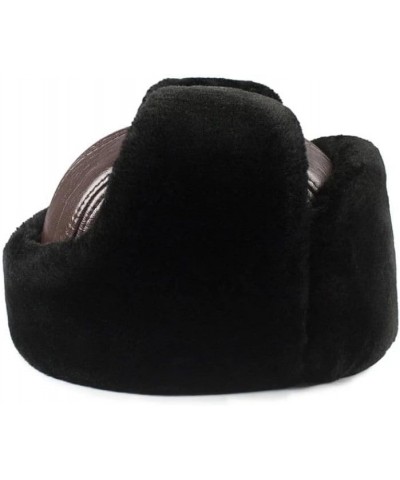 Male Winter Warm Ear ProtectionHat Man Leather Faux Fur Cap Inside Black Brown Flat Roof Caps Black 55-56cm $45.23 Newsboy Caps