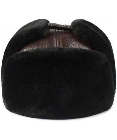 Male Winter Warm Ear ProtectionHat Man Leather Faux Fur Cap Inside Black Brown Flat Roof Caps Black 55-56cm $45.23 Newsboy Caps