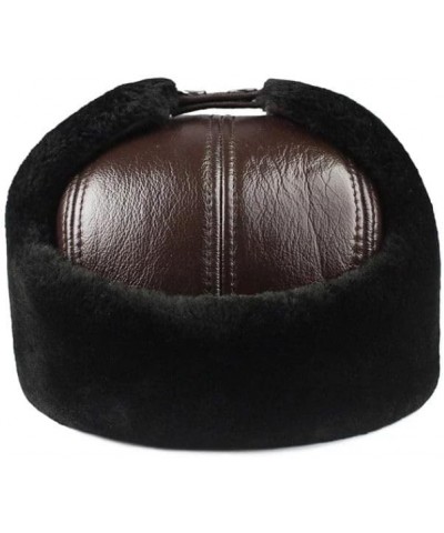 Male Winter Warm Ear ProtectionHat Man Leather Faux Fur Cap Inside Black Brown Flat Roof Caps Black 55-56cm $45.23 Newsboy Caps