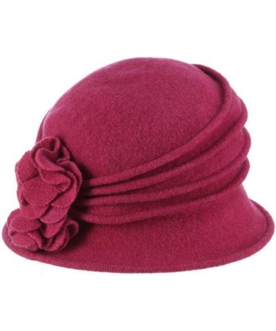 Women's Boiled Wool Cloche with Rosettes Berry $21.62 Bucket Hats