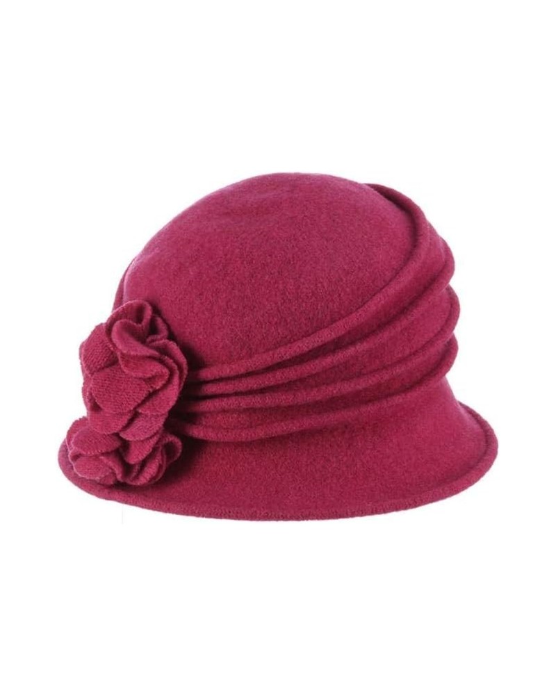 Women's Boiled Wool Cloche with Rosettes Berry $21.62 Bucket Hats