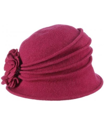 Women's Boiled Wool Cloche with Rosettes Berry $21.62 Bucket Hats