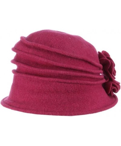 Women's Boiled Wool Cloche with Rosettes Berry $21.62 Bucket Hats