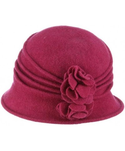 Women's Boiled Wool Cloche with Rosettes Berry $21.62 Bucket Hats