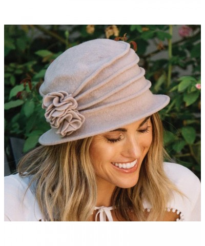 Women's Boiled Wool Cloche with Rosettes Berry $21.62 Bucket Hats