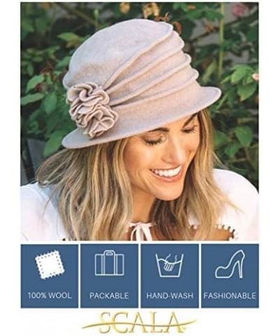 Women's Boiled Wool Cloche with Rosettes Berry $21.62 Bucket Hats