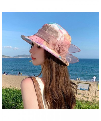 Flower Women's Sun Hats Sun Protection Derdy Party Breathable Trendy Summer 2023 Beach Womens Sun Hats Sunhats Floppy Pink $1...