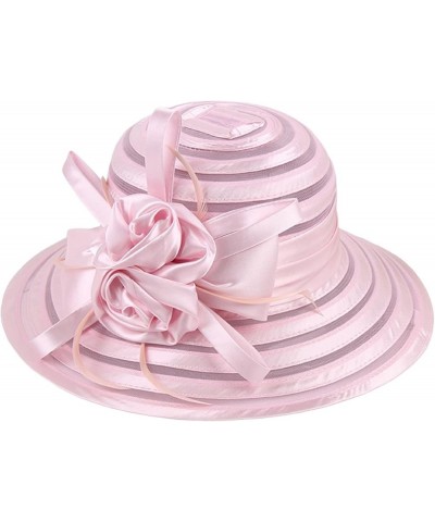 Dress Bower Hats for Women Tea Party Church Derby Fascinator Organza Bucket Hat Bridal Floral Wedding A5-pink $9.49 Sun Hats