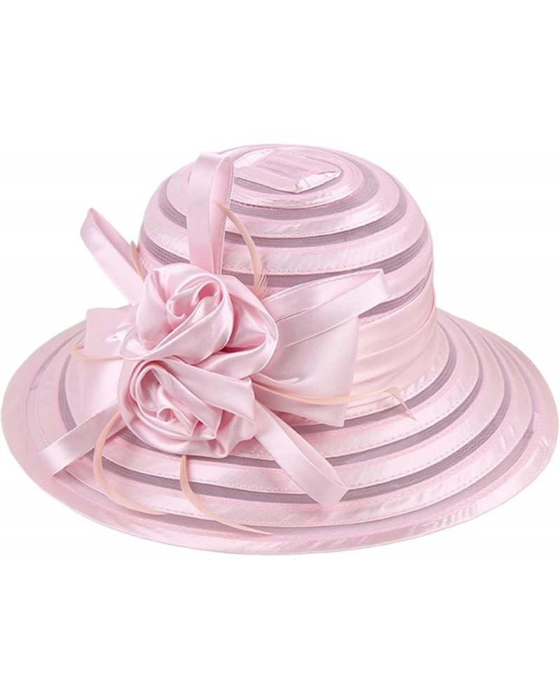 Dress Bower Hats for Women Tea Party Church Derby Fascinator Organza Bucket Hat Bridal Floral Wedding A5-pink $9.49 Sun Hats