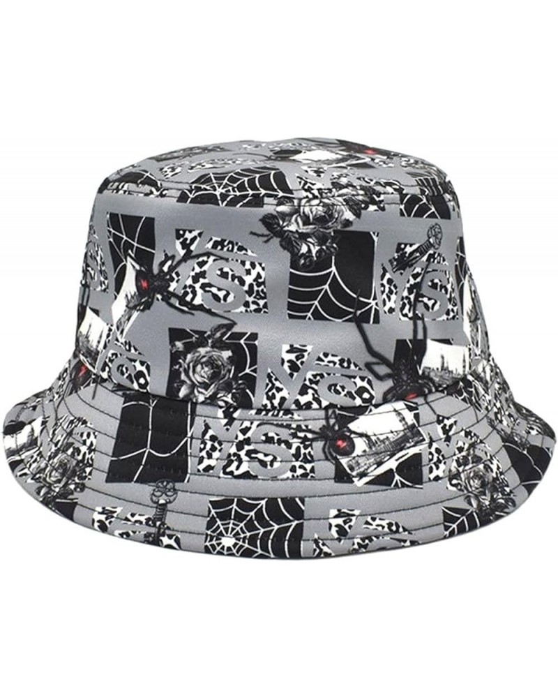 Men Women Print Bucket Hats Casual Summer Flat Top Sunshade Fishing Hats Wide Brim Foldable Sun Caps Grey $6.29 Bucket Hats