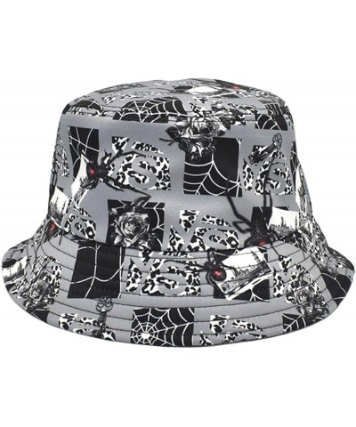 Men Women Print Bucket Hats Casual Summer Flat Top Sunshade Fishing Hats Wide Brim Foldable Sun Caps Grey $6.29 Bucket Hats